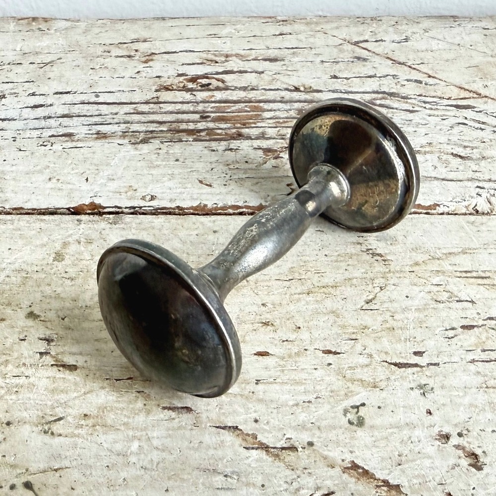 Vintage Silver Plated Dumbbell Baby Rattle Antique Style Nursery Keepsake